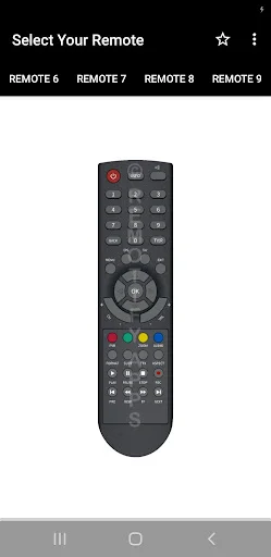 ACT Remote Control app featuring Remote 8 interface with full numeric keypad, circular navigation pad, colored buttons, and complete control suite for ACT Set-Top Box