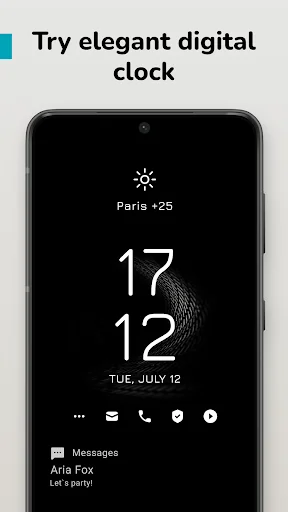 Always On AMOLED elegant digital clock display showing time, weather for Paris, and message notification