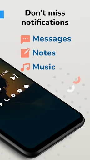 Always On AMOLED notification preview showing Messages, Notes, and Music app icons on lock screen display