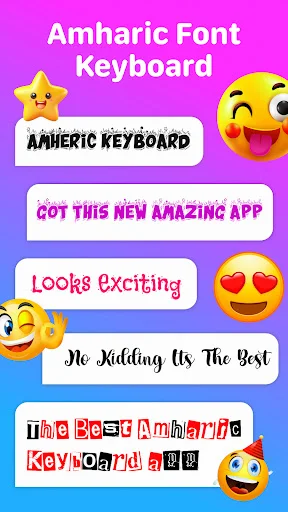 Amharic font keyboard showcasing multiple decorative text styles and design options for customization