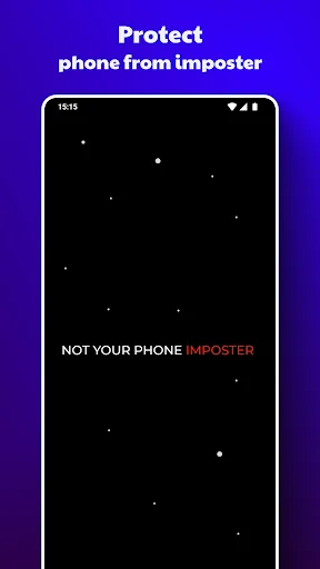 Imposter security warning lock screen with NOT YOUR PHONE message on space-themed Among Us personalization app