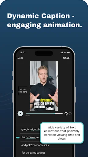 Dynamic caption animation feature in AutoCap video editor showing engaging text effects on mobile screen