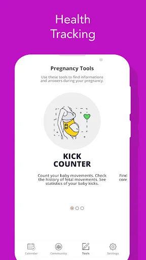 Kick counter tool in pregnancy tracker app for monitoring and recording baby movements during pregnancy