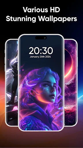 Multiple HD wallpaper options displaying colorful portrait designs for phone customization