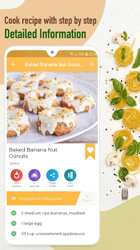 Baked Banana Nut Donuts recipe details with ingredients list and step-by-step cooking instructions
