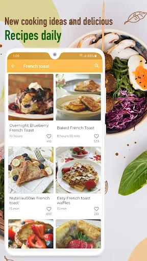 Daily breakfast recipe feed featuring French toast variations, waffles, and other morning meal ideas