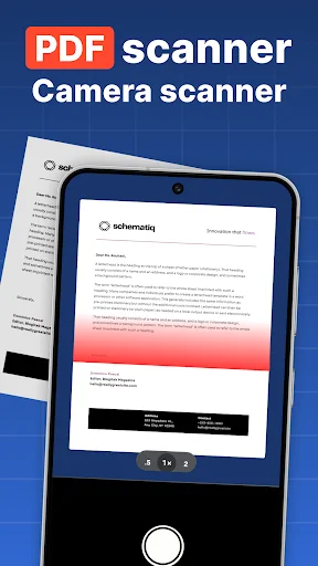 PDF scanner app camera interface scanning a document to convert images to PDF format