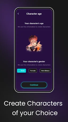 Create your custom AI character form selecting age and gender Male Female or Non-Binary options in Chara AI