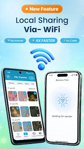 WiFi-based local file sharing feature enabling fast data transfer between devices without internet or cable connection