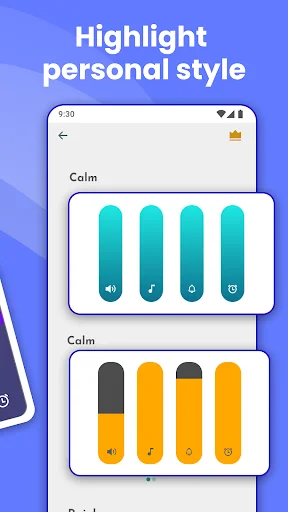 Volume panel styles with turquoise and orange color themes displaying personal customization choices