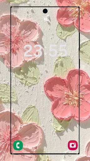 Pink floral cute wallpaper lock screen design with vintage flower pattern and time display