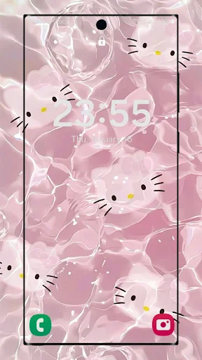 Cute cat face wallpaper lock screen with pink background and adorable kawaii cat head designs