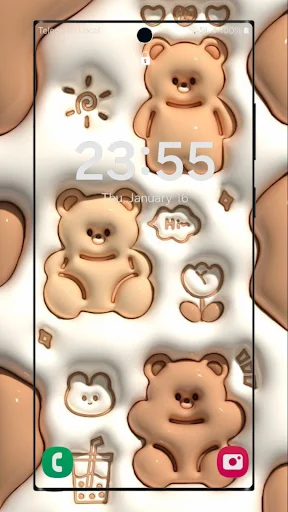 Cute teddy bear wallpaper lock screen featuring adorable bears with hearts and beige color palette