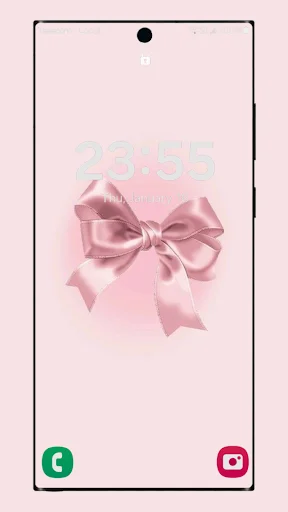 Cute pink ribbon wallpaper lock screen with minimalist kawaii bow design and soft pink aesthetic