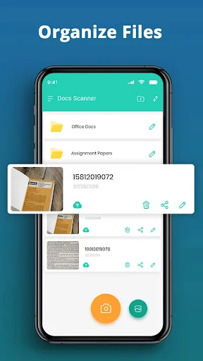 File organization system with folders and document management for scanned PDFs in scanner app