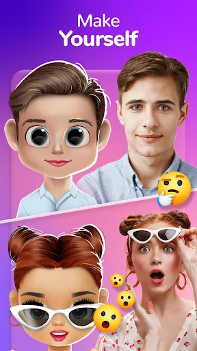 Dollicon avatar maker app showing doll customization with real photos - create yourself feature