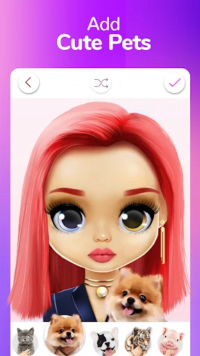 Add cute pets feature in Dollicon avatar maker with doll character and pet selection options