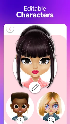 Editable characters feature in Dollicon showing multiple diverse avatar dolls to customize