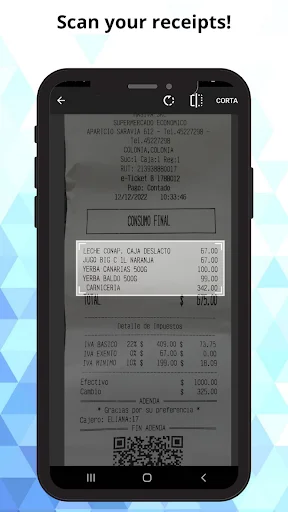 Receipt scanner feature capturing shopping receipt details for automatic expense tracking