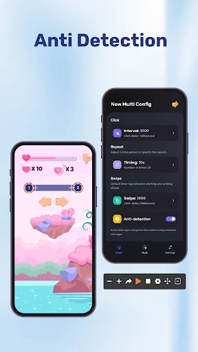 Anti-detection feature protecting automated clicks with privacy settings and game configurations