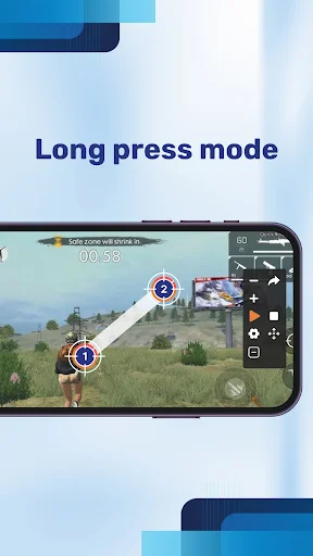Long press mode for extended duration automated clicking on mobile games and applications