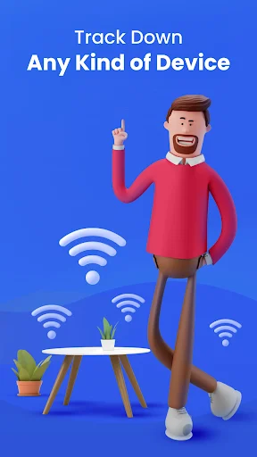 Track down any Bluetooth device feature screen with cartoon character and WiFi connectivity symbols illustrated