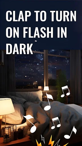Clap to turn on flash in dark bedroom - night mode phone finder with music notes