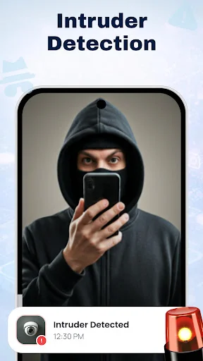 Intruder detection alert showing suspicious unlock attempt with intruder notification and alarm warning system