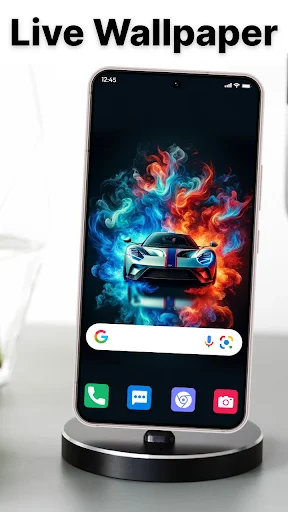 Dynamic sports car live wallpaper with colorful fire and energy effects for phone personalization