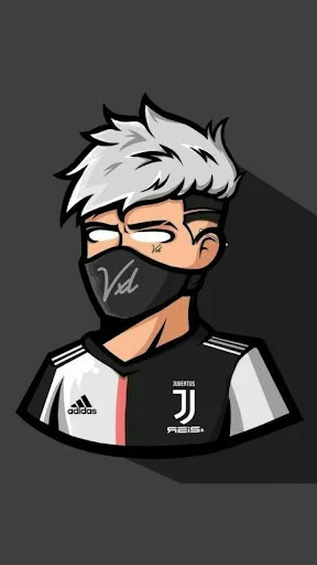 Anime gaming profile picture with white hair, face mask, and Juventus sports jersey design