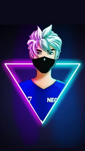 Neon gaming avatar with split-color hair and glowing triangle frame - cyberpunk profile picture design