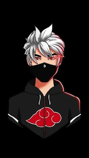 Anime gaming PFP with white and pink hair wearing black hoodie with red cloud symbol design