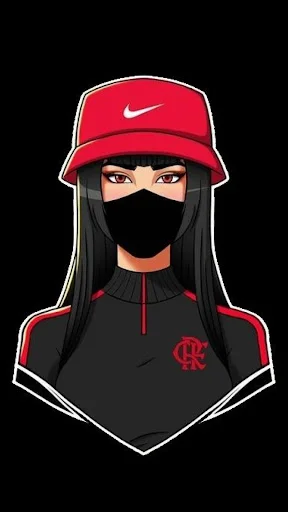 Gaming avatar with black hair, red Nike cap, and face mask - sports-themed profile picture maker