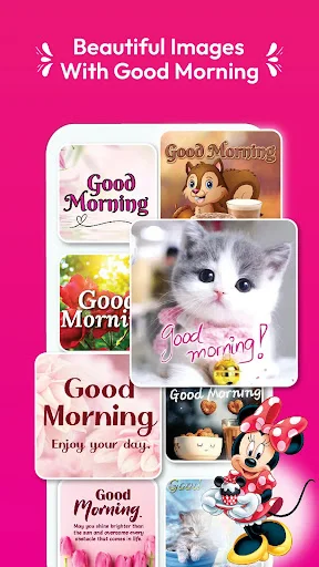 Beautiful Good Morning images gallery featuring cute animals and floral designs for sharing wishes