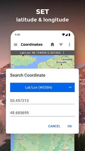 Set latitude longitude interface with WGS84 coordinate format dropdown and manual coordinate entry fields