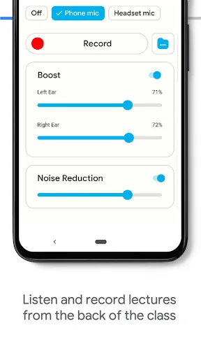 Listen and record lectures from back of class - hearing aid app with recording and audio amplification features