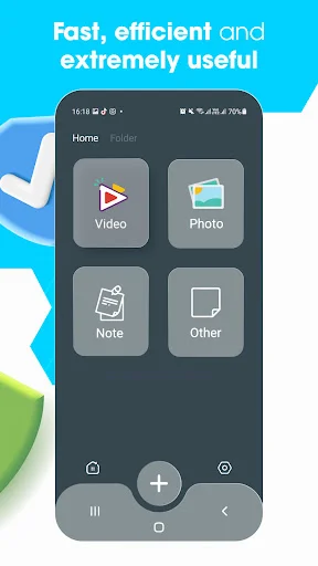 Main menu of HideS vault app showing Video, Photo, Note, and Other folders for organizing hidden content
