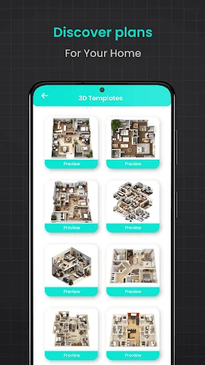 3D floor plan templates library showing popular isometric house layout designs for home planning