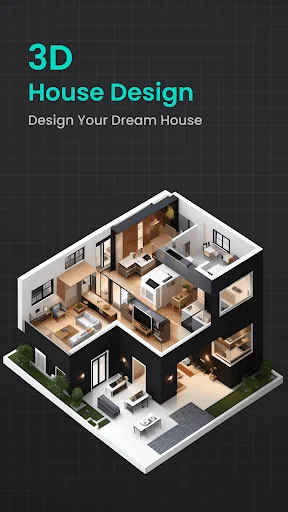 3D house design feature showing multi-story isometric home model with Design Your Dream House tagline