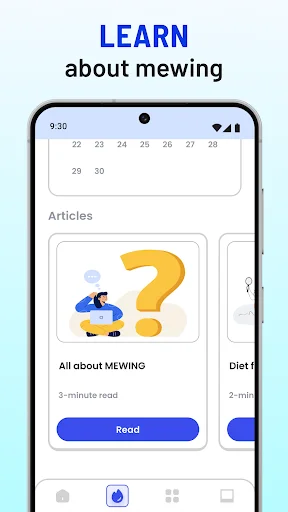 Learn about mewing section with educational articles on face yoga techniques and jawline exercises