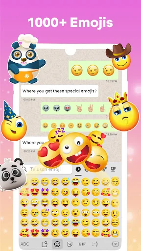 1000+ emoji picker interface with emoji categories and selection options to enhance Amharic messages