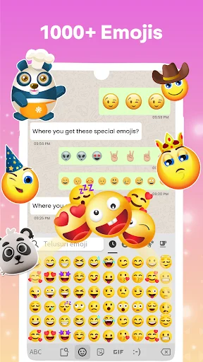 1000+ emoji picker interface with emoji categories and selection options to enhance Amharic messages