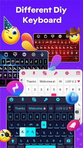DIY keyboard themes collection displaying multiple customizable design variations with different color palettes and styles