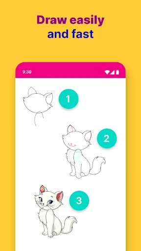 Numbered step-by-step cat drawing tutorial demonstrating easy progressive sketching technique for beginners