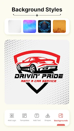 Background styles selector with car rental logo design - Logo Creator app customization feature