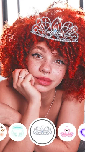 Princess crown tiara face filter with filter selection menu in Face camera filters app