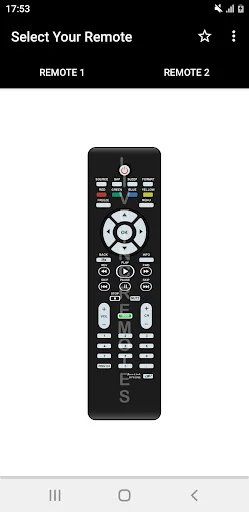 Magnavox TV remote app displaying alternate remote design with circular navigation pad and media playback control buttons