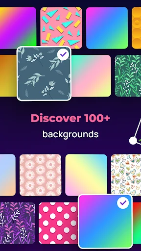 No Crop app background gallery showing 100+ colorful gradient, pattern, and floral design options for profile pictures