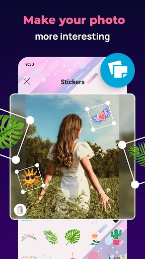 Add decorative stickers feature in No Crop profile picture editor app with leaf and flower overlay options