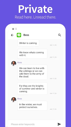 Notisave Private mode conversation view with fingerprint passcode security for protected messages